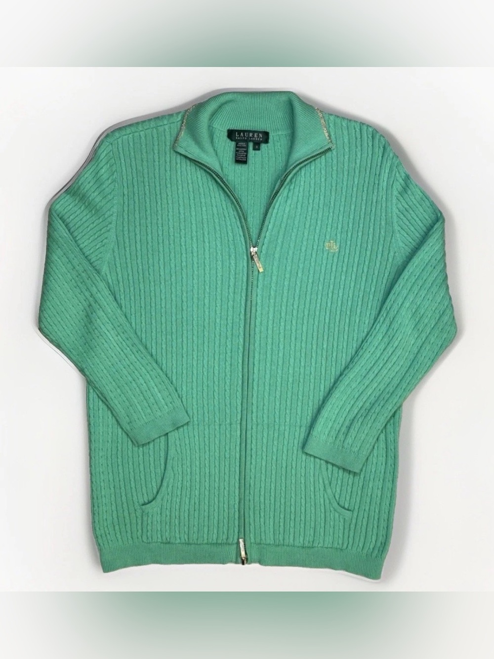 Lauren Ralph Lauren Womens Sweater Cable
Knit Y2K Full Zip Mock Neck Jacket Sz S